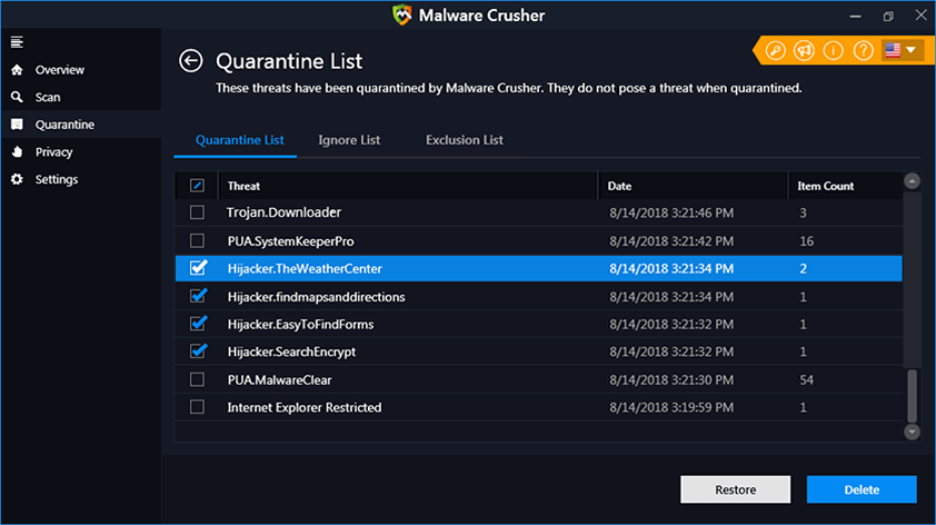 Quarantine List from Malware crusher Quarantine List from Malware crusher