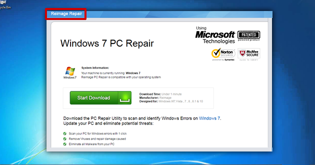 Reimage Repair Virus – Remove Reimage Repair Pop-Up