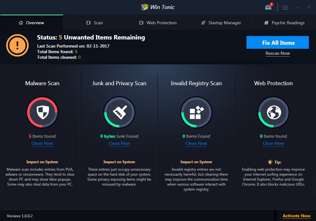 Win Tonic – A firewall against Virus, Malware & Also a Junk Cleaner