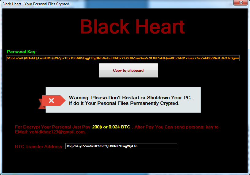 black heart ransomware ransom message