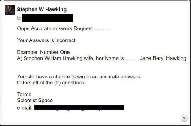 “Celebrating Stephen Hawking” With a 419 Scam | Email Quiz Scam