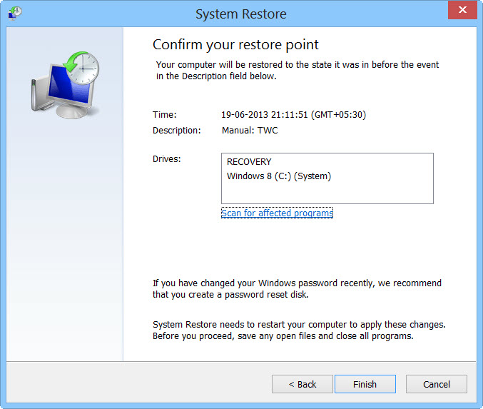 create system restore point automatically windows 8