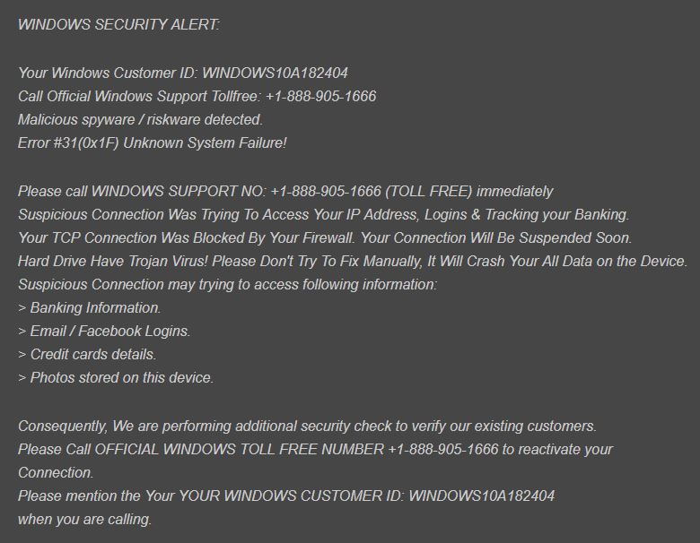 Error Scam message Error Scam message